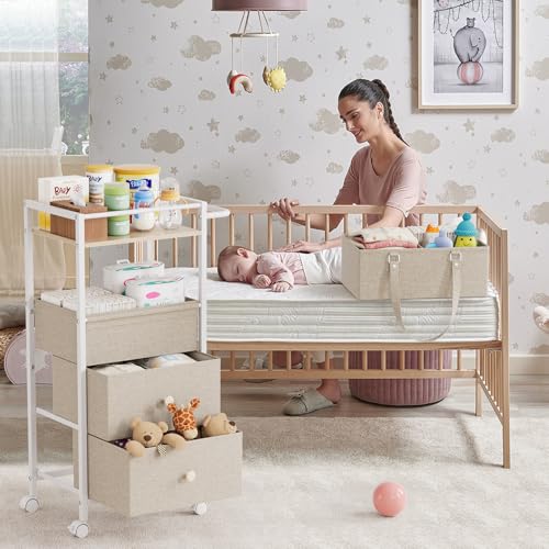 Modanais Baby Diaper Caddy Organizer Cart with Drawers - 3In1 Rolling Storage Cart with Wheels, Removable Diaper Caddy, Detachable Dividers - for Crib, Bedroom, Art & Craft Organizer (Off White) - color: Off White