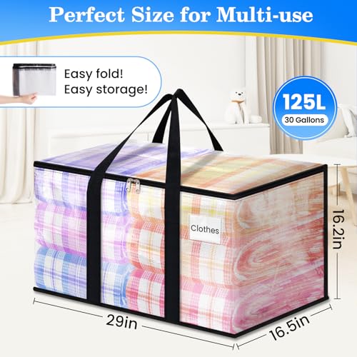 BlissTotes 6-Pack Large Moving Bags with Backpack Straps & Strong Zippers, Heavy-Duty Storage Bags Moving Boxes for Space Saving, Dorms, Transport, 125L-30 Gallons, Clear - size: 30 Gallons