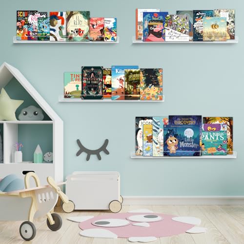 Dezzer 4 Pack Acrylic Shelves for Wall, 15" Clear Acrylic Floating Shelves for Bathroom Bedroom, Invisible Bookshelf Wall Ledge Storage Shelf Books Perfume Toys Action Figure Display Shelves - style: 15 inch 4-pack