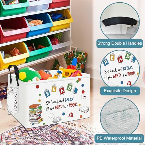 FANKANG Storage Bins, Nursery Hamper Canvas Laundry Basket Foldable with Waterproof PE Coating Large Storage Baskets for Kids Boys and Girls, Office, Bedroom, Clothes,Toys(Rec-Reading ） - color: Rec-Reading
