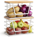 ALOCEO 2 Pack Potato and Onion Storage Bins, Large Trash Bag Holder Under Sink with Bamboo Top, Stainless Steel Pantry Organizers Storage, Kitchen Counter, White - color: 2-pack - Xl&l White