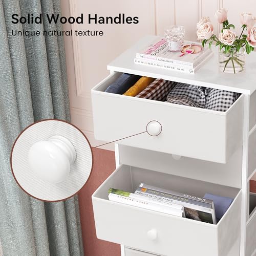 Crestlive Products Tall Dresser, 7-Drawer Fabric Storage Tower, Chests of Drawers - Vertical Organizer Unit for Bedroom, Hallway, Entryway, Nursery, Closets - Steel Frame, Wood Top & Handles (White) - color: White, style: Narrow-7 Drawers