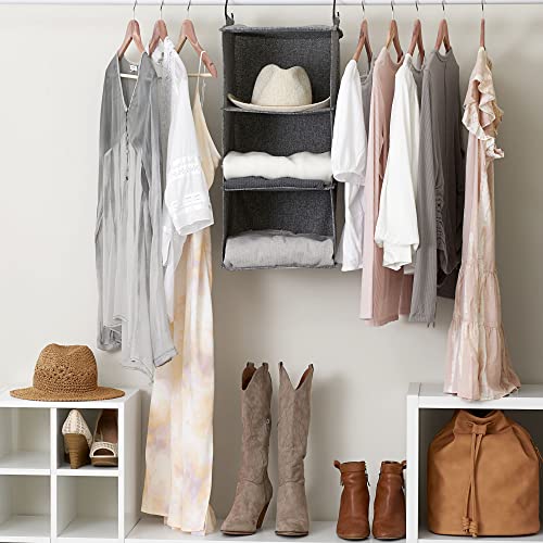 Household Essentials 3 Shelf Hanging Closet Organizer, Hanging Shelf with Hooks, Poly Linen and PEVA Shelving - color: Graphite