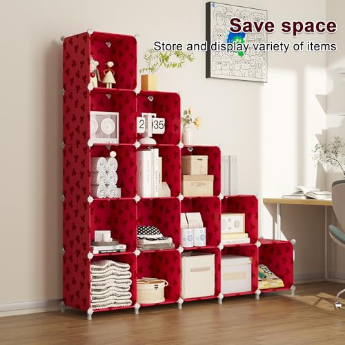 UNKU Cube Storage Organizer, 16 Cube Closet Organizer Storage Shelves, DIY Stackable Bookcase, Clothes Organizer Shelf for Closet, Bedroom, Living Room, Cabinet, Home, Office, Red - color: Green, size: 15cube