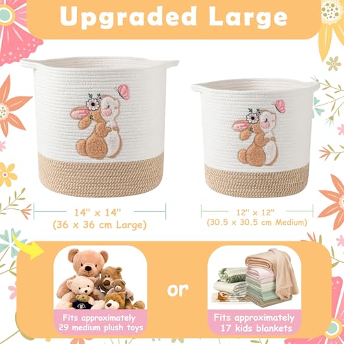 INough Large Blanket Baskets for Living Room, Bunny Baskets Toy Storage Basket Woven Cotton Rope Basket for Kids, Toys Organizer Clothes Hamper with Embroidery, Laundry Hamper Nursery Decor ( Large ) - color: Bunny, size: Large