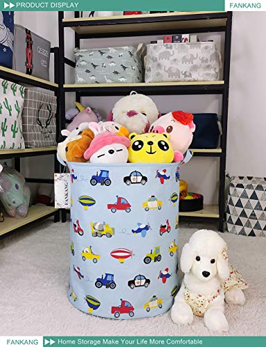 FANKANG Storage Basket, Nursery Hamper Canvas Laundry Basket Foldable with Waterproof PE Coating Large Storage Baskets for Kids Boys and Girls, Office, Bedroom, Clothes,Toys（Car） - color: Car