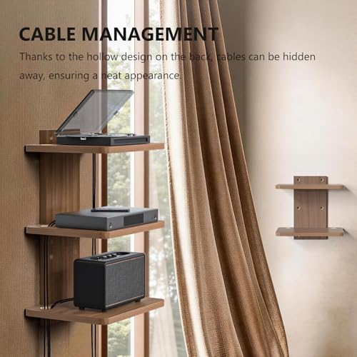 WALI Floating TV Shelf, 3 Tier Projector Shelf for DVD Players, Routers, Game Consoles, Cable Boxes, Living Room Decor Accessories, Wall Mount Shelves Holds Up to 22lbs (CS303N), 3-Shelf, Walnut Brown - color: Walnut Brown, size: 13.78 x 11.02 Inch