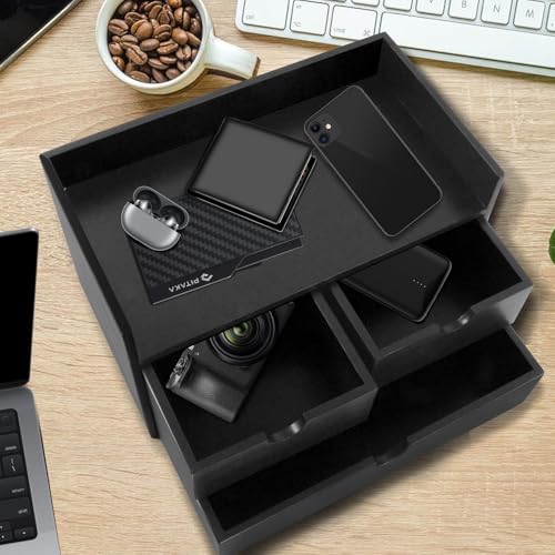 Charmewooden Desk Organizer with Drawers Countertop Drawers Organizer Tabletop Storage Organization Box Home Office Workspace Bathroom Toiletries Supplies (black with shelf) - style: Black with shelf