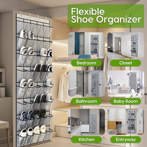 Unjumbly Over the Door Shoe Organizer with 40 Large Breathable Mesh Pockets, Space Saving Shoe Holder, Hanging Shoe Rack for Entryway Bedroom Closet Storage (Grey, 80 Pockets) - color: Grey, size: 80 Pockets