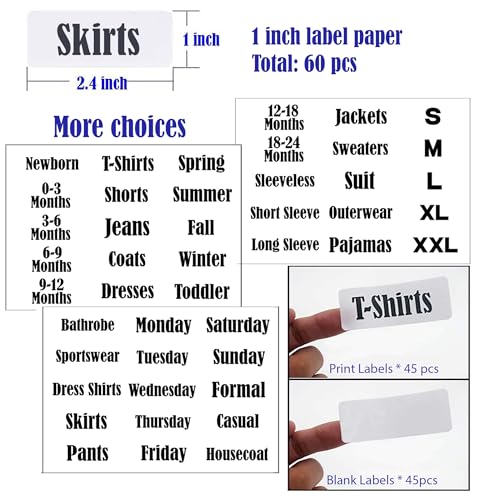 16 Pack White Clothing Rack Size Dividers Plus 45 Labels (1 Inch) and 18 Large Blank Labels, Large Rectangular Clothing Closet Dividers (Pink) - color: Pink, size: 16 PACK