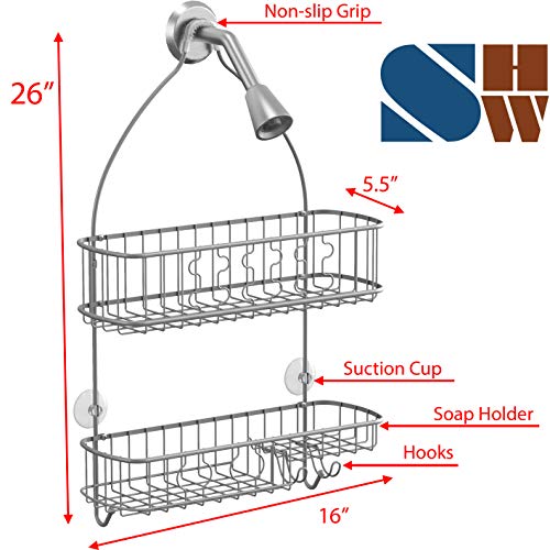 Simple Houseware Bathroom Hanging Shower Head Caddy Organizer, Silver (26 x 16 x 5.5 inches) - color: Silver, size: Large