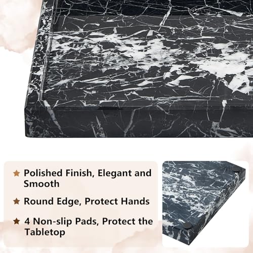 Real Natural Marble Tray for Bathroom, Vanity, Kitchen and Desktop, Rectangle Genuine Marble Stone Tray for Jewelry, Cosmetics, Candles, Lotion, Perfume and Home Decor (Black) - color: Black, size: 12" x 8" x 1.2"