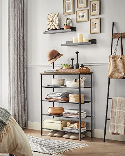 VASAGLE Shoe Rack, 5-Tier Shoe Storage Organizer for Entryway and Closet, Holds 12-16 Pairs of Shoes, 4 Fabric Shelves, Steel Frame, Industrial, Rustic Brown and Black ULBS036B01 - color: Rustic Brown + Black, size: 5 Tiers (29.5"W)
