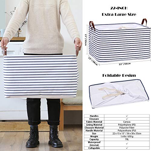 Hinwo 2-Pack Extra Large Canvas Fabric Storage Baskets with Handles, 70L Oversized Storage Bins, Collapsible Storage Box, Clothes, Toys, Blankets Organizers, 22 x 15 x 13 inches, (Grey Stripe) - color: Gray Stripe, size: 22" / 70L / 2-Pack