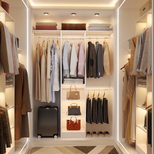 Besiost 48" Closet Organizer System, 4FT Closet System for Small Closets with 4 Hanging Rods & 3 Shelves, 80"H Small Closet Organizers and Storage for Bedrooms, Cloakrooms, White - color: White