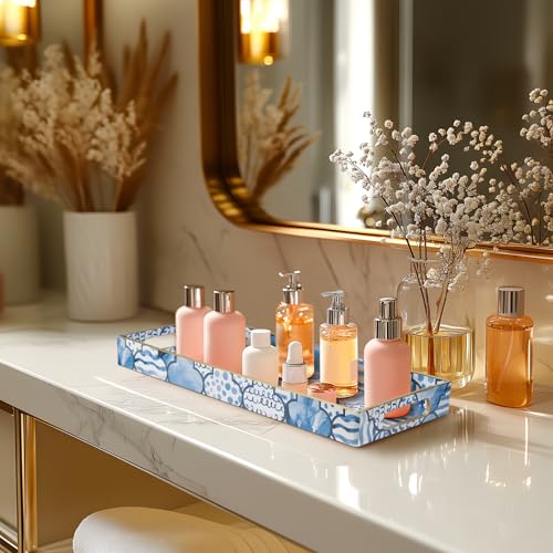 MAONAME Plastic Vanity Tray, Bathroom Counter Tray, Decorative Trays with Handles, Storage Dresser Trays Organizer for Toilet Tank, Jewelry, Makeup, 13.8" x 6" x 1.57" - color: Bohemian-1