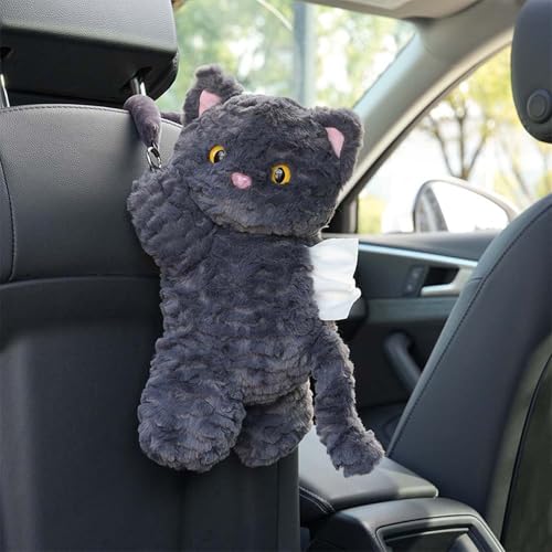 Tissue Box Cover Plush Tissue Box Holder for Car, Home, Decorative Holder/Organizer for Bathroom Vanity Countertop, Nightstands, Office Desk-Cat - color: Grey Cat