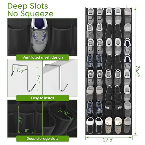 Unjumbly Over the Door Shoe Organizer with 40 Large Breathable Mesh Pockets, Space Saving Shoe Holder, Hanging Shoe Rack for Entryway Bedroom Closet Storage (Black, 80 Pockets) - color: Black, size: 80 Pockets