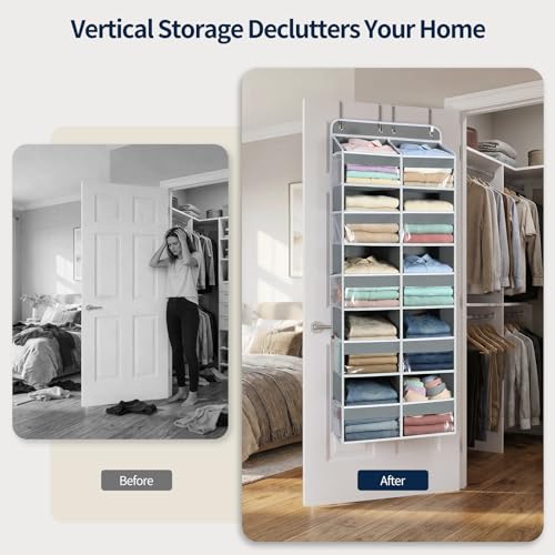 Yecaye Over The Door Organizer, 5 Tier Extra Large Behind Door Storage of 10 Compartments, 80lbs Heavy Duty Door Organizer Hanging with Clear Window for Closet Bedroom Pantry Bathroom, Grey - color: Grey, size: 5 Tier