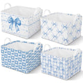 4pcs 4 Pcs Blue Bow Storage Basket for Gifts Collapsible Girls Coqutte Blue Storage Bins with Handle Cute Preppy Foldable Laundry Organizer for Home Bathroom Bedrooms Baby Clothes Toys Books - style: Blue Bow