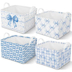 4pcs 4 Pcs Blue Bow Storage Basket for Gifts Collapsible Girls Coqutte Blue Storage Bins with Handle Cute Preppy Foldable Laundry Organizer for Home Bathroom Bedrooms Baby Clothes Toys Books - style: Blue Bow