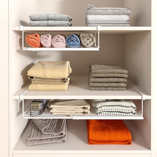 Expandable Under Cabinet Shelf, Extendable Under Shelf Storage with 0.94 Inches Thick Clips for Shoe Rack, Pantry Cabinet, Laundry Room. (White, 1 Pack, Interior: 6" H x 8.26" D) - color: White-6"h X 8.26"d-0.94" Thick Clip, size: 1 Pack