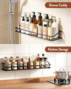 Orimade Adhesive Bathroom Shelf Organizer Shower Caddy Storage Basket Kitchen Spice Rack No Drilling SUS304 Stainless Steel Rustproof, 15.75 inch, Black - color: Black