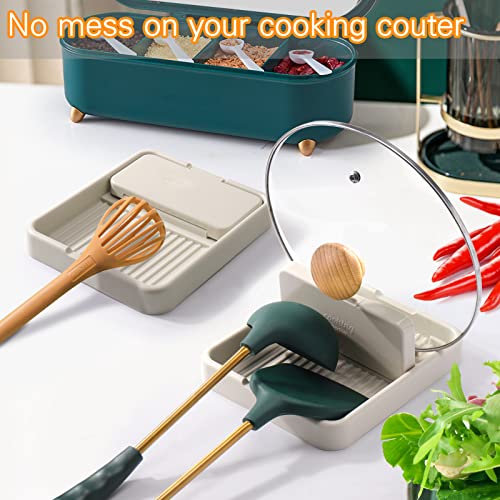 AIERSA Plastic Spoon Rest with Lid Holder for Stove Top, Heat Resistant Utensil Rest for Spatula & Ladle, Drip Tray for Countertop, Kitchen Cooking Accessories (1 Pack) - color: White