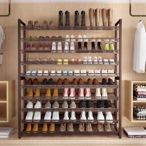 Metal Shoe Rack,Large 10 Tier Shoe Organizer, Heavy Duty Metal 5-Tier Stackable Shoe Storage Vertical Shoe Rack for Closet Front Door Entrance,Entryway,GarageUp to 62 Pairs,Bronze - color: Bronze, size: 10 Tier