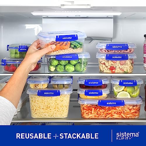 Sistema KLIP IT+ 6-Pack Rectangle Food Storage Containers, Stackable & Airtight Food Boxes with Lids, Dishwasher, Freezer, & Microwave-Safe, BPA-Free, 2.2L / 1L / 400mL - size: Assorted Sizes (6-Pack)
