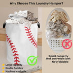 Baseball Large Clothes Hamper Bag - Laundry Basket with Handles, Space Saving Foldable Design for Nursery - color: Baseball