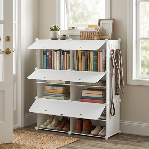 HealSmart 6-Tier Shoe Rack Organizer with Door, 24-Pair Shoe Storage Cabinet, Stackable Plastic Shelves for Closet, Entryway, Hallway, Bedroom, White