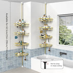 KEGII Corner Gold Shower Caddy Tension Pole - 4-Tier Rustproof Shower Rod Organizer, Floor to Ceiling Tension Rod 25-114.2 inch, Stainless Steel Corner Shower Shelf, Waterproof - style: Tension Caddy - Gold