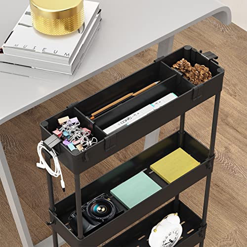 SPACELEAD Slim Storage Cart 4 Tier,Bathroom Organizer Rolling Utility,Mobile Shelving Unit Slide Out for Office, Kitchen, Laundry Room & Narrow Places,Black - color: Black