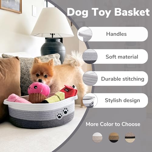 Small Dog Toy Basket, Cute Woven Baskets for Shelves, Decorative Rope Storage Baskets for Nursery, Baby Gift Basket for Diapers, 12 x 8 x 5 inches - color: Grey, size: 12"L x 8"W x 5"H