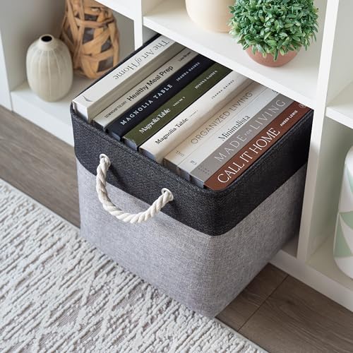 OrganiHaus 12x12 Cube Storage Bins 4 Pack, Foldable Cube Storage Organizer w/ Rope Handles, Collapsible Fabric Bins for Toys, Clothes & Closet Organization, Fabric Square Baskets - Gray/Black - color: Gray Base / Black, size: 4 pcs (12x12)