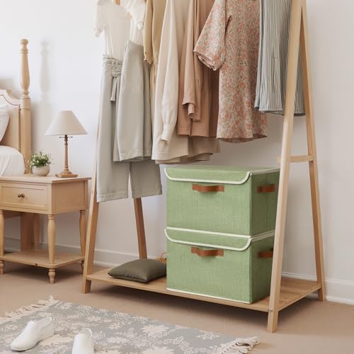 GRANNY SAYS Fabric Storage Bins with Lids, Decorative Storage Boxes with PU Handles, Keepsake Memory box, Shelf Baskets for Closet, Sage Green, Large, 2-Pack - color: Sage Green/White, size: Large-2 Pack