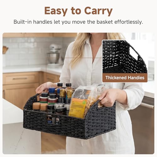 StorageWorks Wicker Baskets with Handles, Pantry Organizers and Storage, Paper Rope Pantry Baskets for Shelves, Black， 2-Pack - color: Black(Paper Rope), size: 15¾"L x 11"W x 7½"H + 14¼"L x 9¾"W x 6¾"H