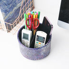 Round Leather Art Supply Organizer,Remote Control Holder,360 Degree Spinning,Multi-Functional Pencil Holder,4 Compartments Desktop Stationary Organizer(1-Rich Flower Purple) - color: 1-Rich Flower Purple