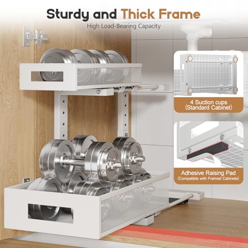 1 Pack-11.4"-16.14"H Under Sink Storage Organizer, Large 2-Tier Elegant Mesh Pull Out Shelf for Kitchen and Bathroom Cabinet Organization, L-Shaped and Adjustable Height Design for Maximum Space-White - color: White, size: 1 Pack-15.74"Dx11.4"-16.14"H