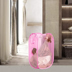 Pop Up Laundry Hamper Thick Mesh Collapsible Laundry Baskets, Large Side Pocket, Strong Handles, Travel Friendly for Cruise, RV (Green+Pink) - color: Green+Pink