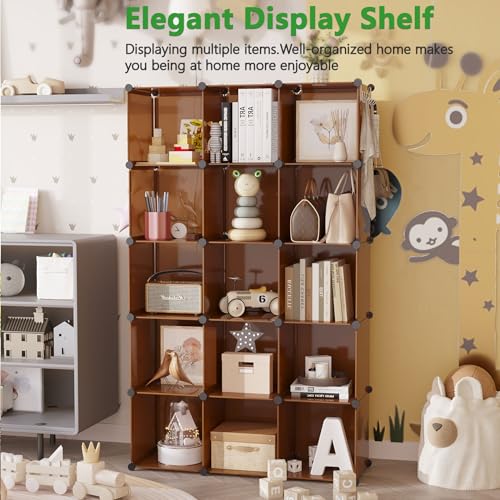 C&AHOME 16-Cube Storage Organizer, Plastic Shelves Units, DIY Closet Organizer, Modular Shelves Ideal for Home, Bedroom, 48.4" L 12.4" W 48.4" H Brown UPCS16C - color: Brown