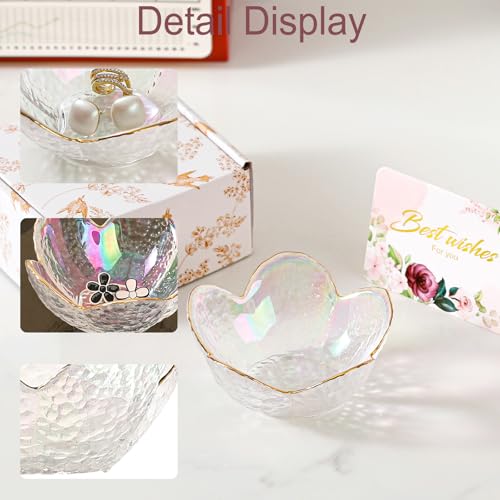 White Flower Jewelry Dish Glass Ring Dish Jewelry Tray Cute Vanity Organizer Room Decor Aesthetic Nightstand Bathroom Decor Trinket Dish Ring Holder Jewellery Tray Valentine's Birthday Gifts for Women - color: White