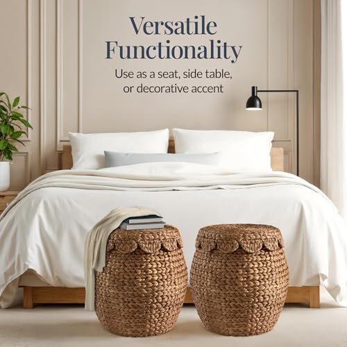 Best Choice Products Scalloped Multipurpose Hyacinth Storage Basket, Plant Décor, Handwoven Organizer Tote for Bedroom, Living Room, Nursey, w/Lid - Chestnut - color: Scallop, Chestnut
