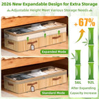 Livole Bamboo Under Bed Storage with Wheels, 6-10 inches Height Adjustable Underbed Storage Containers, 92L XXXL Large Rolling Under Bed Storage Bins for Clothes, Blankets, Sweater, Shoes, 1 Pack - size: Expandable - 10"H - Wheels