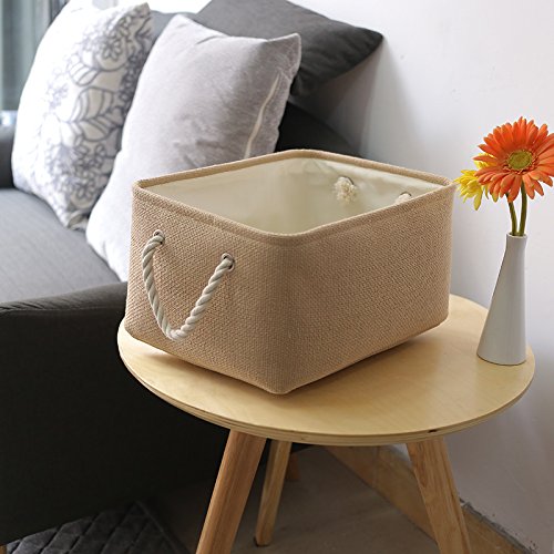 TheWarmHome Large Storage Basket - Fabric Storage Baskets for Organizing Shelves, Collapsible Storage Bin Organizer for Closet Bookself Laundry Dog Toy Home Organization, Decorative Beige Basket Gift - color: Beige, size: Large - 15.7Lx11.8Wx8.3H