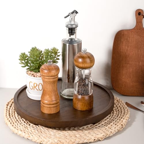 Round Decorative Tray Wood Bathroom Counter Organizer Farmhouse Kitchen Decor Wooden Riser for Soap Dish, Perfume, Candle, Sponge, 11" - Walnut - color: Walnut, size: 11"