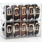 Belt Organizer - 2 Pack Clear Stackable Belt holder For Closet Drawer Storage - 5 Compartments with Removable Dividers, Multi-Purpose Display Bins With Inserts For Ties,Socks,underwear (2)