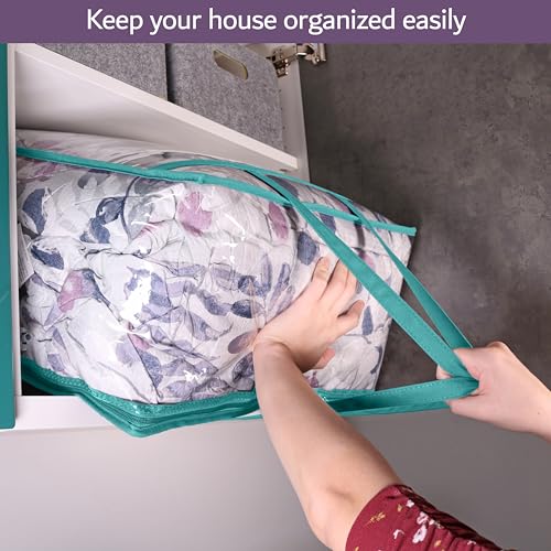 Clear Vinyl Zippered Storage Bags (3-Pack) 40L Sturdy Storage Bags for Sweaters, Blankets, Comforters, Bedding Sets and Much More! (Turquoise, 18x15x9) - color: Turquoise