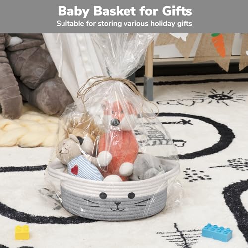 Cute Cat Toy Basket, Gift Baskets Empty for Home Decor, Baby Basket for Baby Shower, Small Cotton Rope Baskets for Pets Toys, White & Grey, 9.8 x 4 inches - color: White & Grey, size: 9.8"W x 4"H